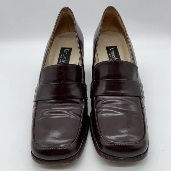 Kenneth Cole Brown Leather Square Toe Loafer Heels - Picture 2 of 10